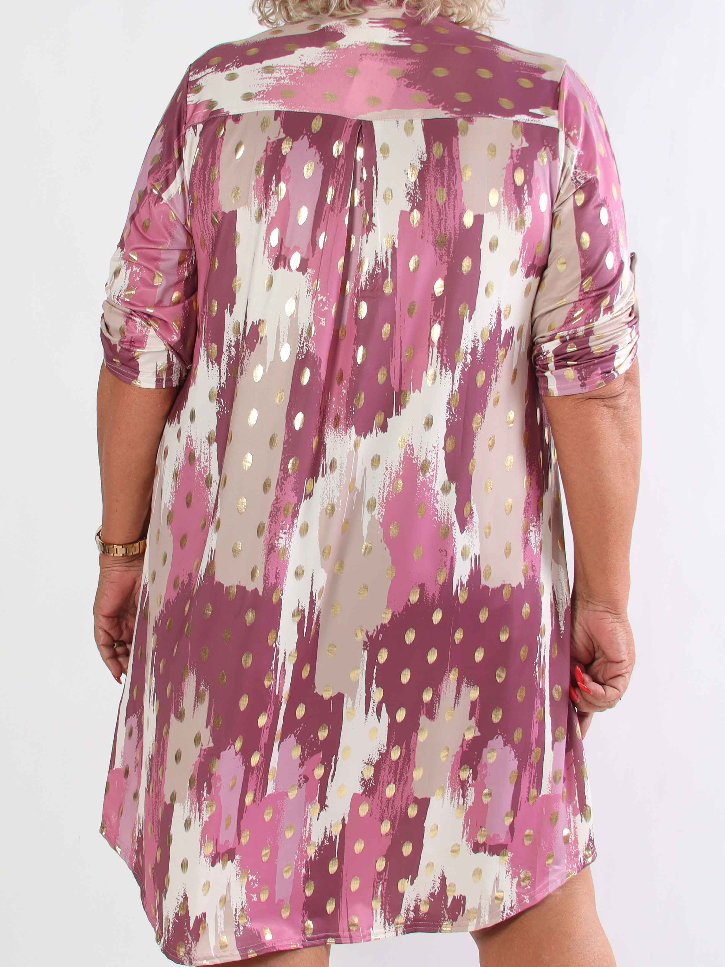 Ebba Paint Long - Elastisk flerfarvet plus size kjole med guld dutter